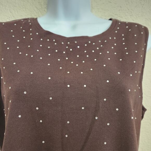 Talbots Brown Diamond Rhinestones Sleeveless Top Large Lightweight Stretch Soft - Picture 2 of 5